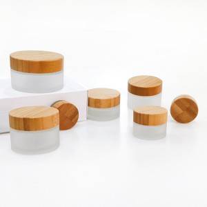 Environmental Glass Cream Jars with Bamboo Lid Frosted
