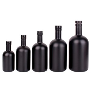 Customized empty black 750ml glass wine bottle with cork top lid