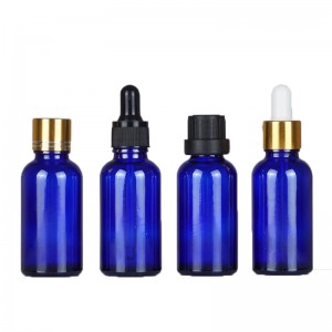 Blue essential oil bottle with dropper
