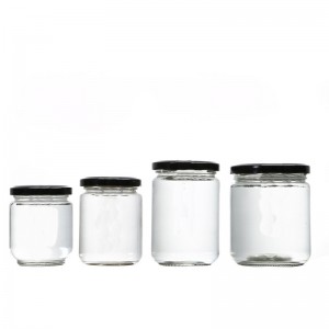 Glass honey food storage jars screw metal high lid