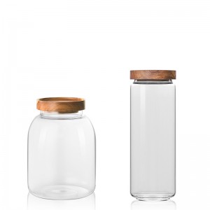 Wholesale clear glass preserving storage food glass cans with wooden lids