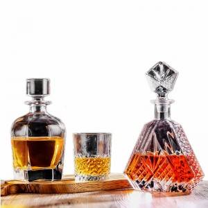 Crystal Glass Liquor Bottle with Glass Stoppers and Cup Kit
