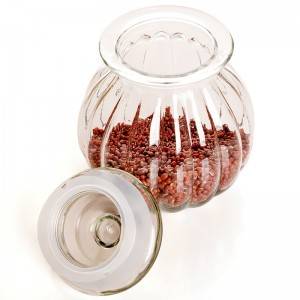 Rippled Pumpkin-shape Glass Storage Jar with Airtight Lid