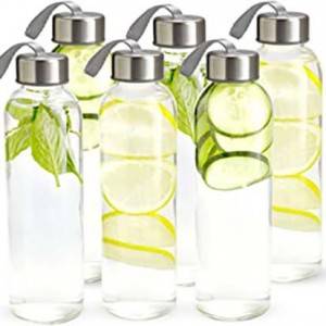 Glass  water bottle  with  nylon protective sleeves  ,airtight  screw top lids