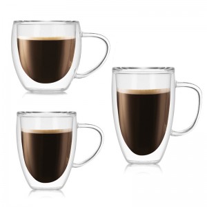 Double wall glass cups coffee cup glass tea with handle