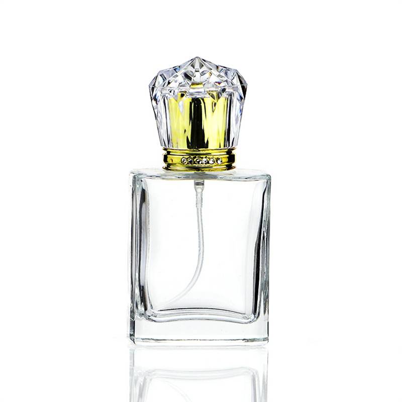 50ML Portable Square Glass Spray Perfume Bottle with Diamond Double Lid Featured Image