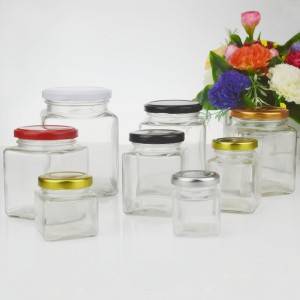 Square Glass Storage Jar with Multi Color Plastisol Lined Metal Lid