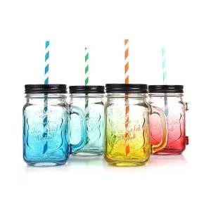 Colourful Glass Mason Jar with Lid and Handle