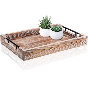 Shangrun Rustic Serving Food Tray Farmhouse Coffee Table Wooden Tray