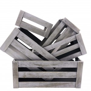Shangrun 오픈 핸들이 있는 빈티지 소박한 흰색 회색 목재 장식 중첩 보관 상자 5개 세트