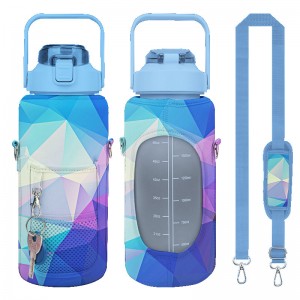 Gym Half Gallon Sublimation Water Bottle with Carry Sleve Phone Holder සහ Strap