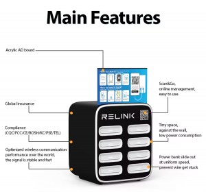8 slots power bank sharing station with acrylic static advertisement