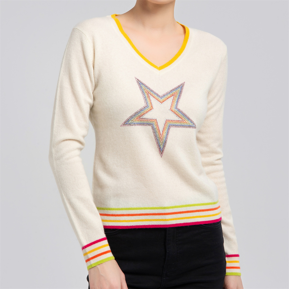 V-neck pullover with hot drill AS-SALZ