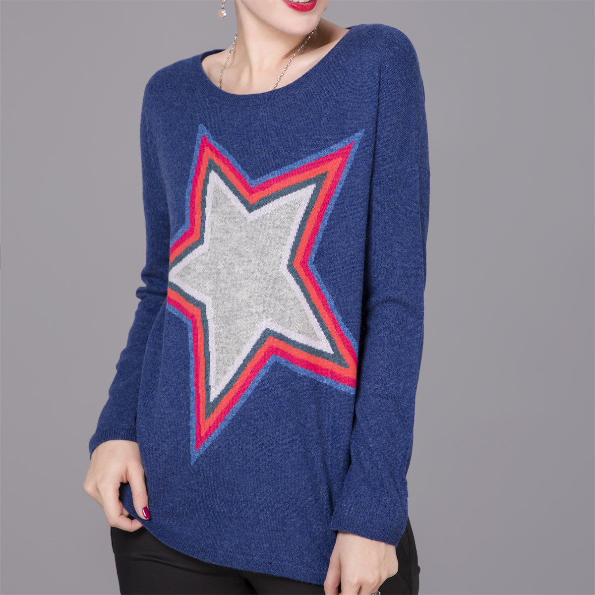 Women’s intarsia pure cashmere sweater W-30-B