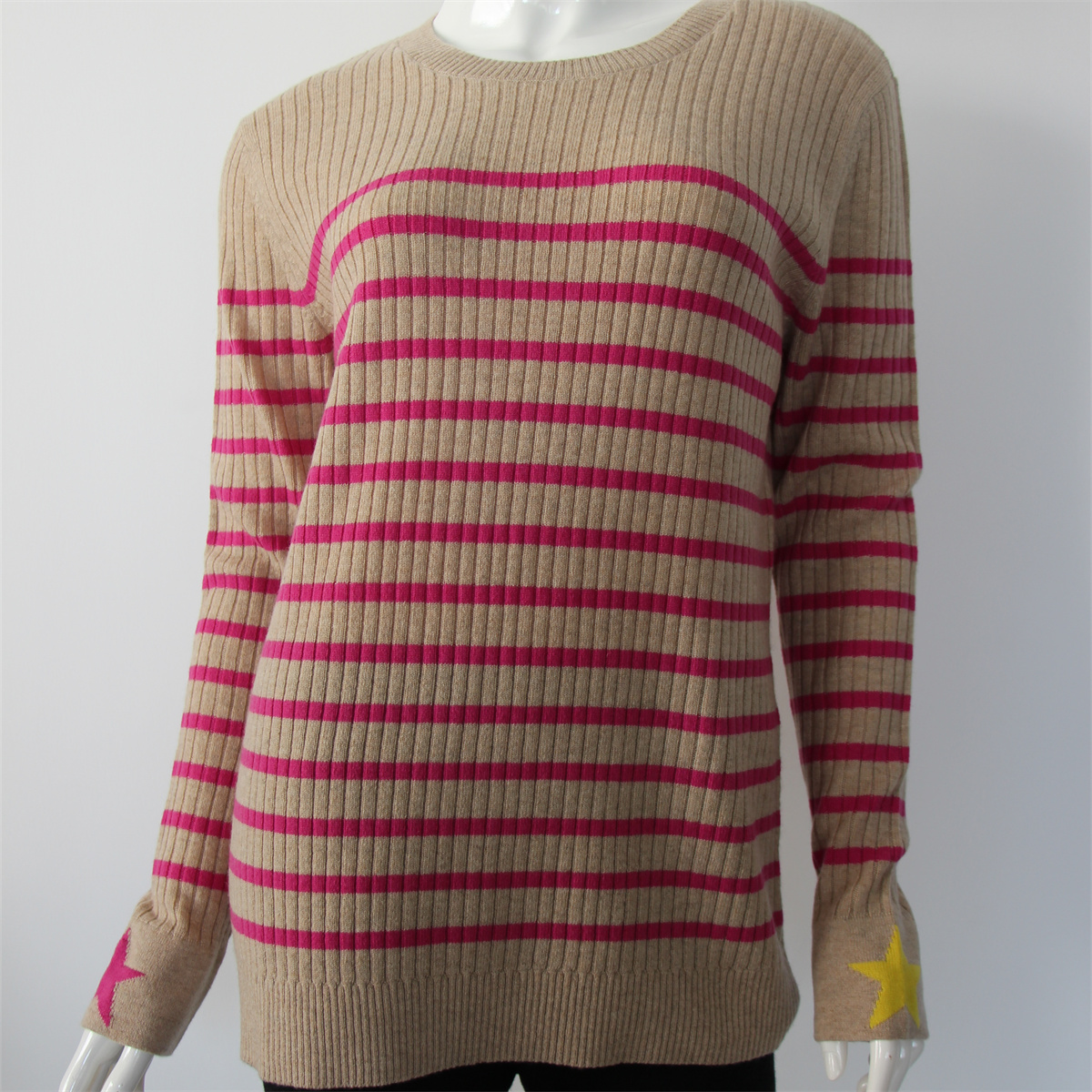 Rib Knitted Stripe Cashmere  Pullover  W-40