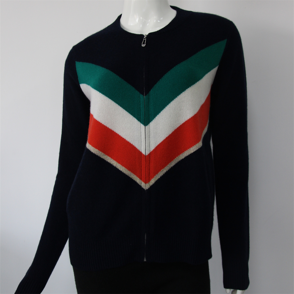 zipper cashmere jacket with rainbow contrast colors HN-AW1914
