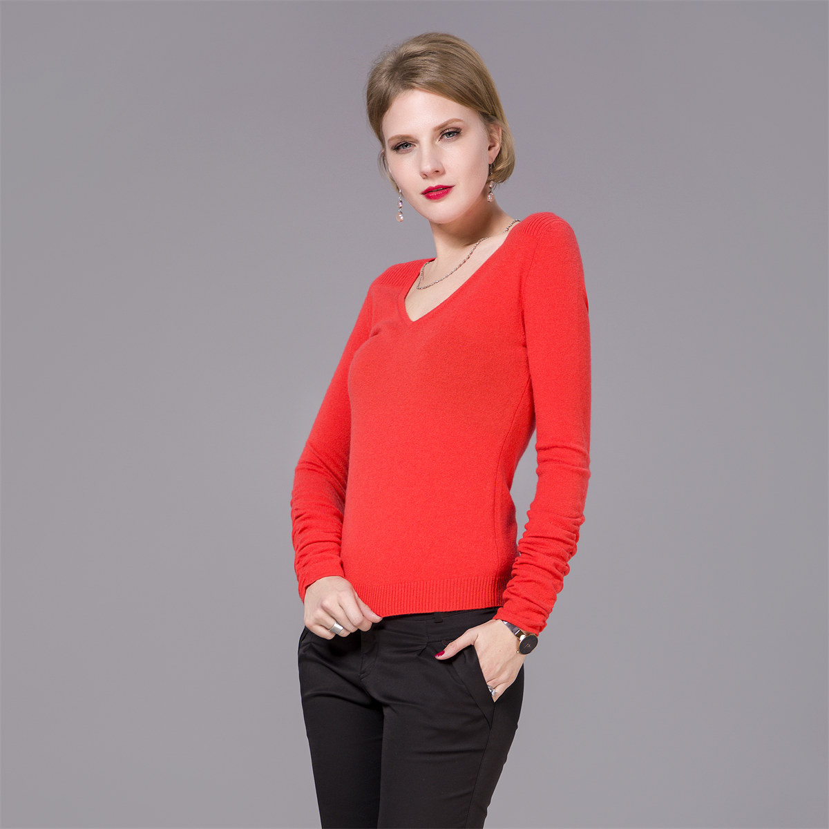 puff sleeve sweetheart collar cashmere sweater SFW-275 CC58