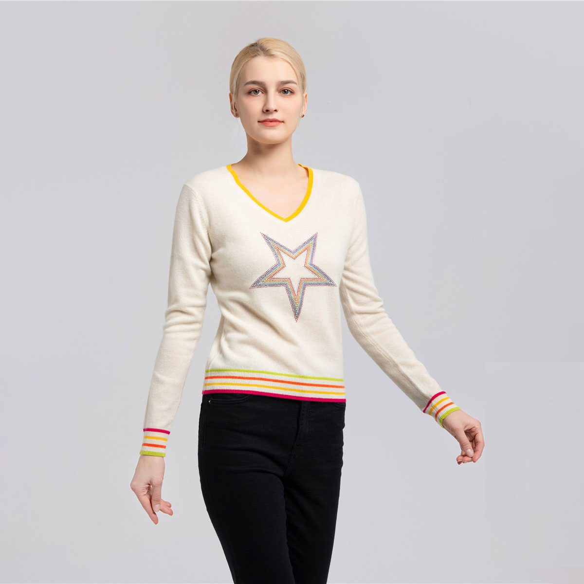 V-neck pullover with hot drill AS-SALZ