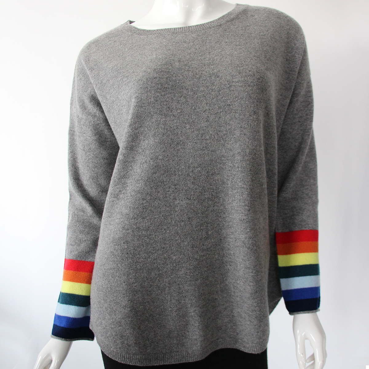 Cashmere sweater with rainbow channels on the cuffs W-32-7