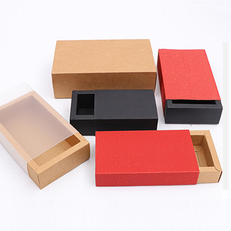 kraft paper box drawer box universal transparent frosted tea package gift box   With  PVC window Featured Image