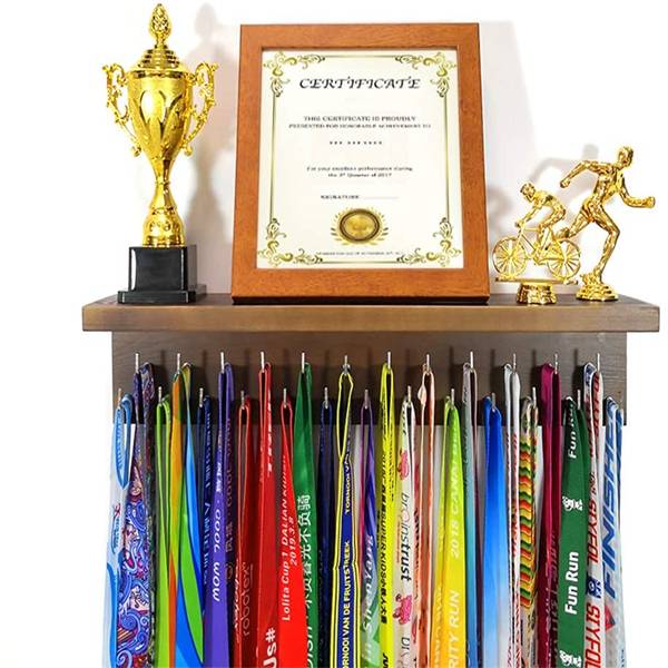 OEM Factory for Sport Medal Hanger - Wood trophy shelf with medal hook – Shengrui