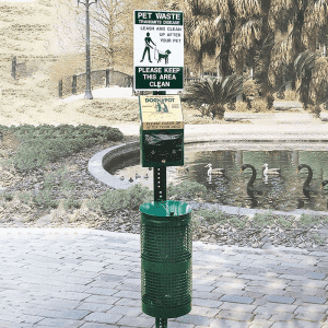 Dog poop bag dispenser metal pet waste station with sign board