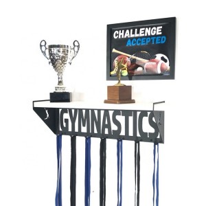 Custom gymnastics trophy display with medal hanger Sport trophy shelf with hooks Medal display hanger Trophy display