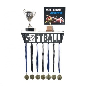 Custom trophy shelf with medal hanger Sport trophy shelf with hooks Medal display hanger Trophy rack for softball