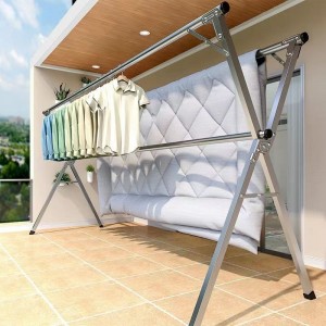 X-shape stainless steel Heavy Duty Clothing Drying Rack with windproof hook for outdoor