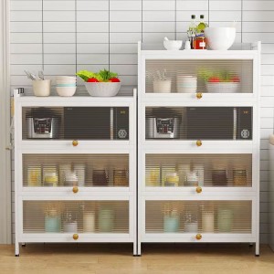 2023 hot sale household storage cabinet  kitchen  rack with Doors Black white or customized color 3/4/5 layer kitchenware Storage Shelf