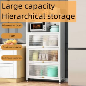 Kitchen Storage Cabinet with flap Door Multifunctional storage cabinet 4-layer metal household appliances shelf cabinet