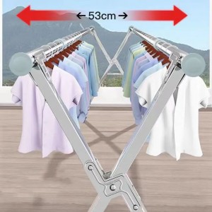 Stable X-shaped clothes hanger Movable clothes hanger rack outdoor clothes laundry drying racks with shoe rack Factory supply Adjustable X-shape  Stainless Steel drying Rack Folding Clothes Drying Rack