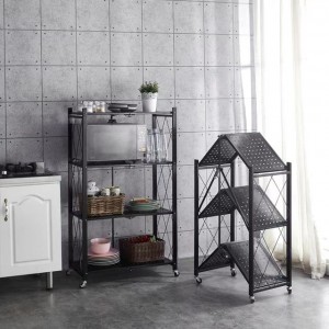 Folding storage rack home storage foldable kitchen display rack shelf with wheels kitchen organizer shelf