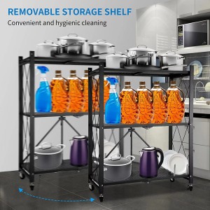 Foldable Kitchen Standing Shelving Unit Shelves  Metal Storage Folding Rack with Wheels 5-layer Household Rack