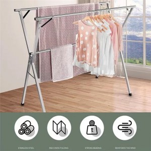 Steel Hanger Folding Clothes Drying Rack Double rod or 3-rod household X-shape Clothes Rack