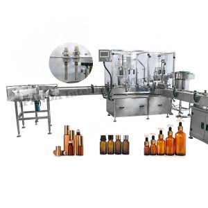 Automatic essential oil monoblock filling machine with dropper placement