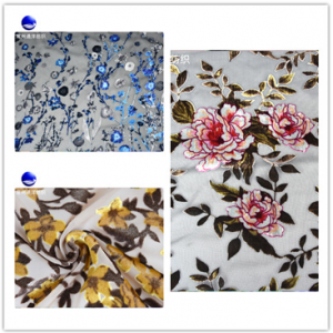 Silk-like Nylon Rayon Jacquard Gold Velvet Cut Flowers Fabric