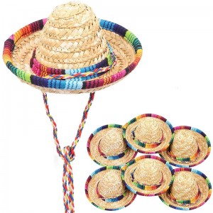 Straw Sombrero Mexican Hat Pet Adjustable Buckl...