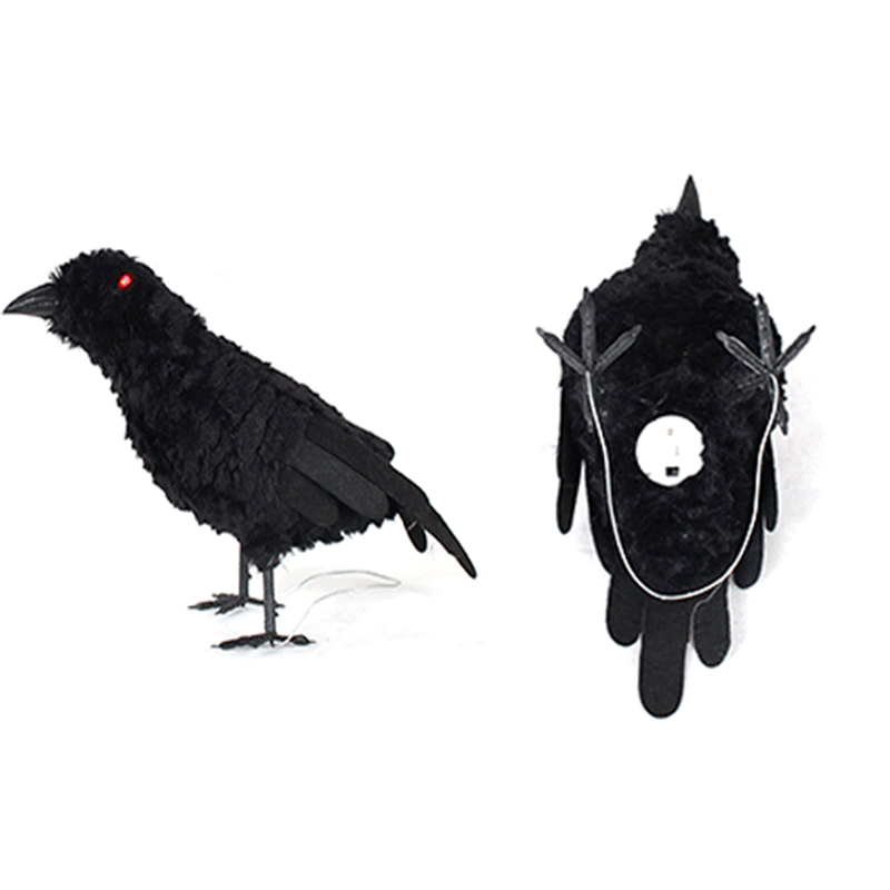Simulation Black Animal Model Artificial Crow Black Bird with light-up eyes