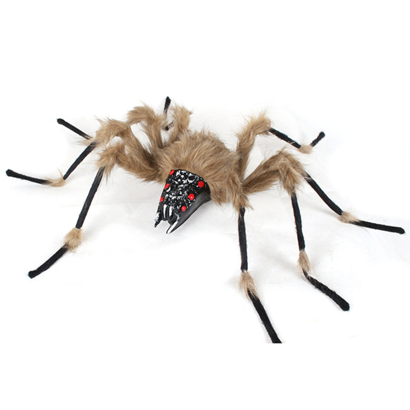 Halloween Decoration Animatronic Brown Spider with Light-up Eyes