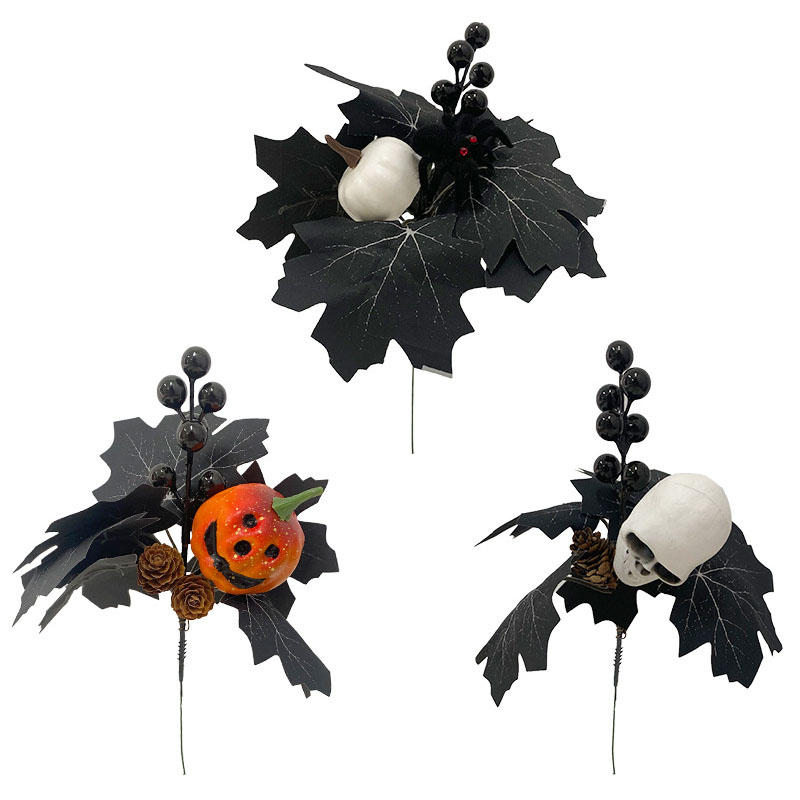 30/42CM Black Artificial Plants Halloween Home Decor With Black Berry Skull Pumpkin Decoration