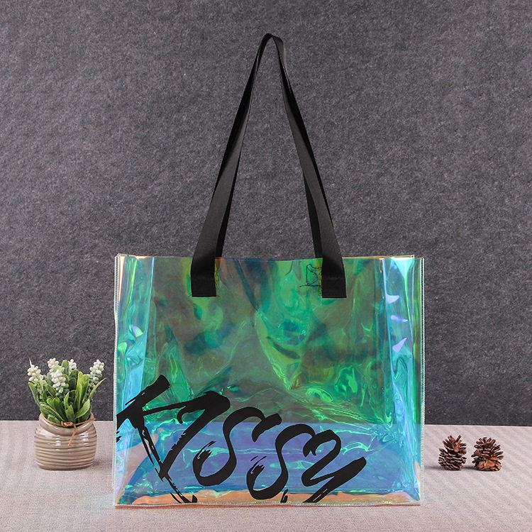 Ordinary Discount Pvc Bag Packaging - Holographic Transparent Handbags Hologram Laser PVC Tote Shopping Bag – Langhai