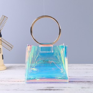 Custom clear rainbow transparent PVC vinyl holographic hologram iridecent ladies handbag for women