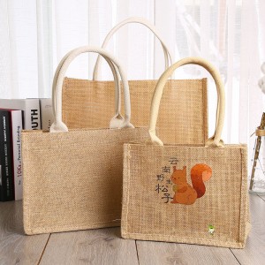 Customized Logo Printed Reusable Grocery Gift Packaging Shopping Tote Jute Handle Bag