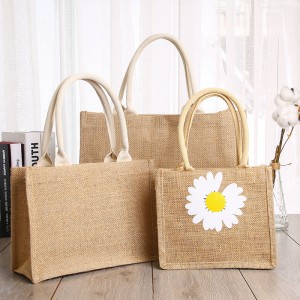 Customized Logo Printed Reusable Grocery Gift Packaging Shopping Tote Jute Handle Bag