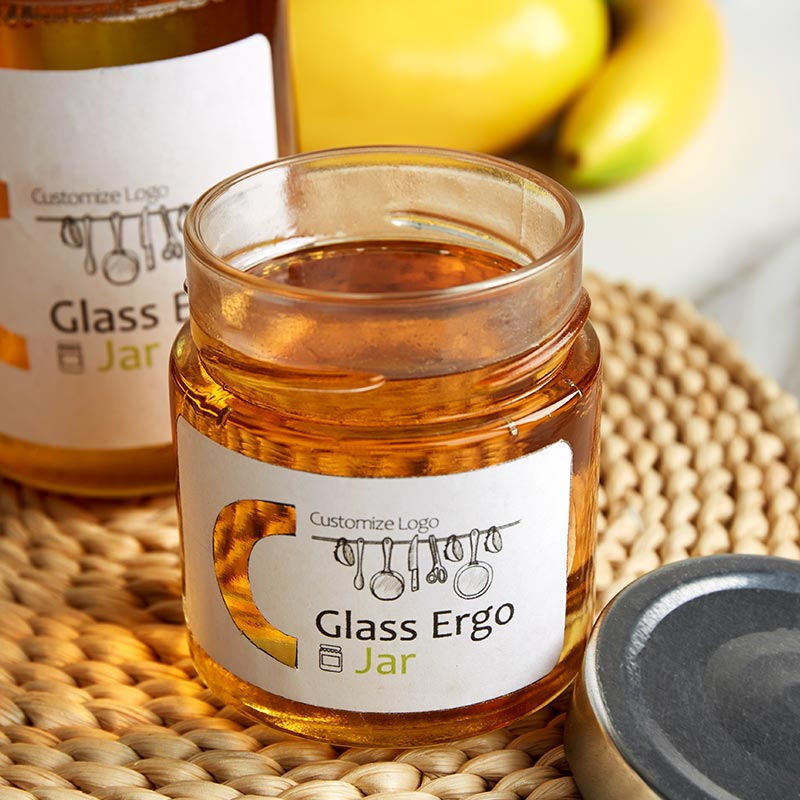 Custom Ergo Glass Honey Food Storage Jar with Metal Cap