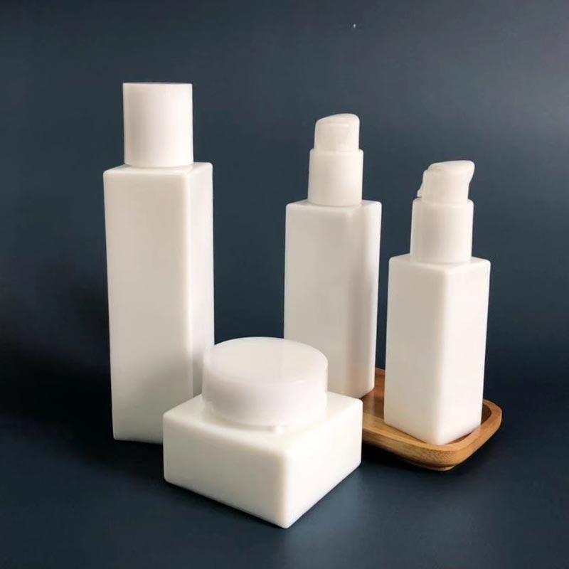 Square Opal Glass Lotion Bottle Cream Jar Set Featured Image
