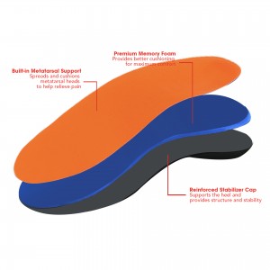 Ang flat foot arch nga suporta nga naglakaw nga nagdagan nga insoles orthotic orange nga pagsal-ot sa sapatos