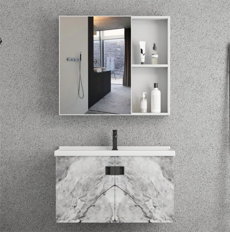 Light luxury and modern style floating bathroom vanity with basin and  high definition silver mirror bathroom vanity cabinet