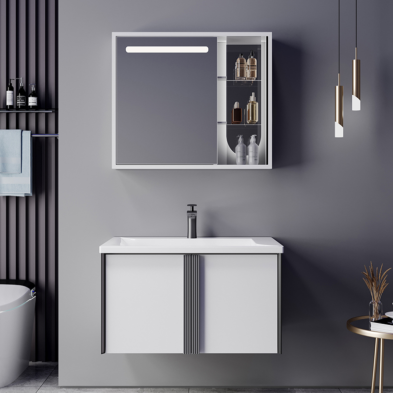 New design plywood bathroom vanity with seamless ceramic basin body sensor LED mirror cabinet (1)